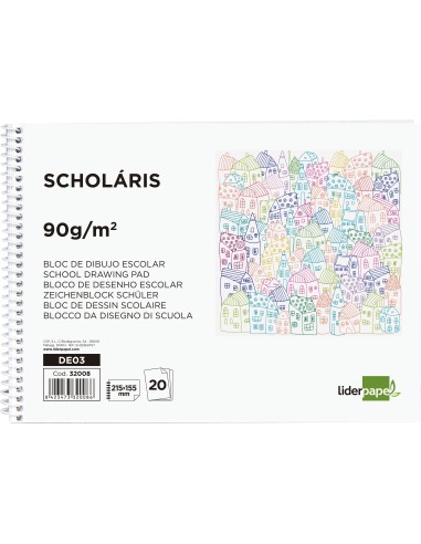 Bloc dibujo liderpapel escolar espiral 155x215mm 20 hojas 90 gr m2 sin recuadro