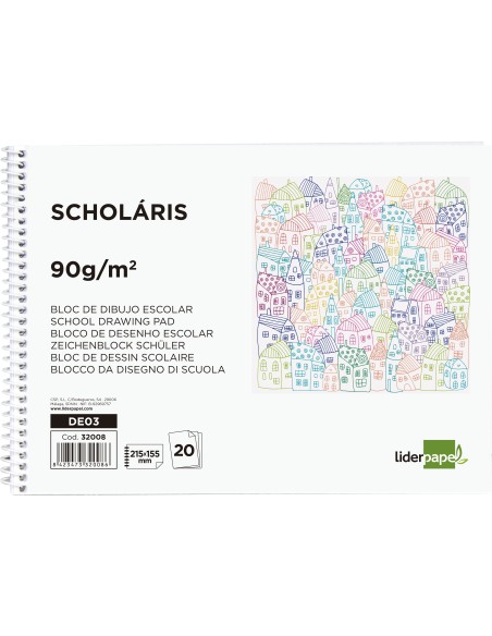 Bloc dibujo liderpapel escolar espiral 155x215mm 20 hojas 90 gr m2 sin recuadro
