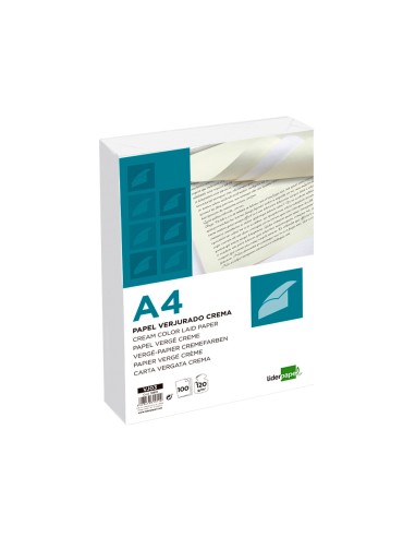 Papel verjurado liderpapel a4 120g m2 crema paquete de 100 hojas