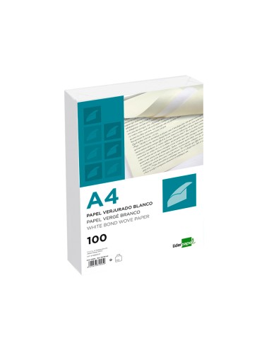 Papel verjurado liderpapel a4 120g m2 blanco paquete de 100 hojas
