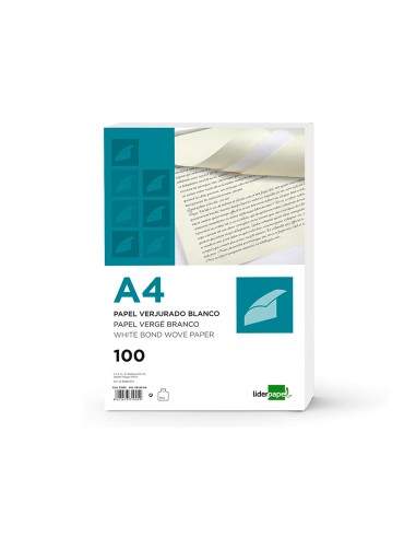 Papel verjurado liderpapel a4 120g m2 blanco paquete de 100 hojas