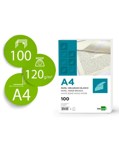 Papel verjurado liderpapel a4 120g m2 blanco paquete de 100 hojas