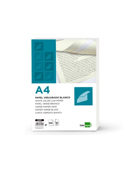 Papel verjurado liderpapel a4 90g m2 blanco paquete de 100 hojas