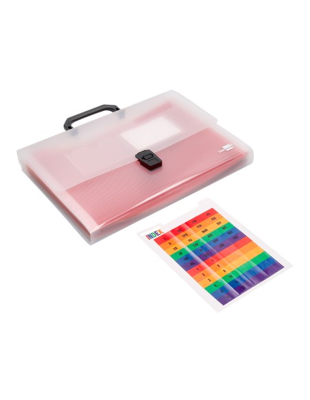 Carpeta liderpapel clasificador fuelle 45144 polipropileno a4 transparente con asa spectrafile 26 dpto