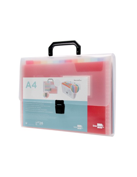 Carpeta liderpapel clasificador fuelle 45144 polipropileno a4 transparente con asa spectrafile 26 dpto