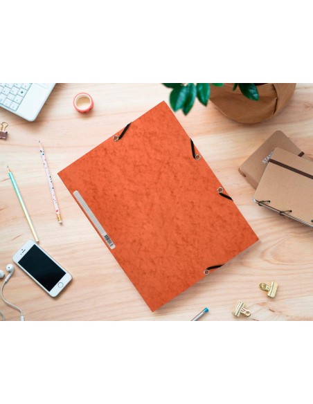 Carpeta q connect gomas kf02170 carton simil prespan solapas 320x243 mm naranja