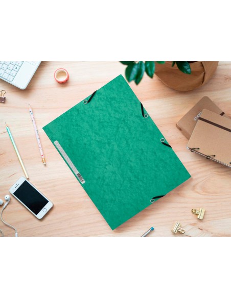 Carpeta q connect gomas kf02168 carton simil prespan solapas 320x243 mm verde
