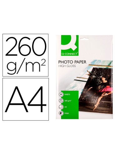 Papel q connect foto glossy kf02163 din a4 alta calidad digital photo para ink jet bolsa de 20 hojas de 260 gr