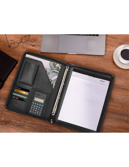 Carpeta portafolios q connect cremallera 4 anillas 20 mm concalculadora con bolsa para movil color negro 260x355 mm