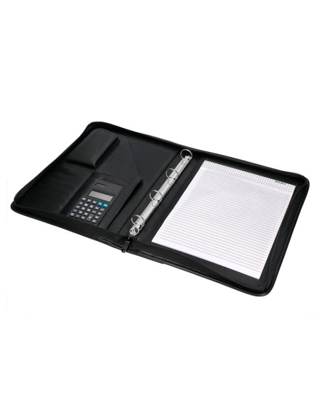 Carpeta portafolios q connect cremallera 4 anillas 20 mm concalculadora con bolsa para movil color negro 260x355 mm