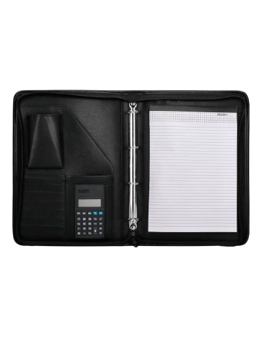 Carpeta portafolios q connect cremallera 4 anillas 20 mm concalculadora con bolsa para movil color negro 260x355 mm