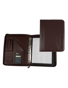Carpeta portafolios q connect cremallera 4 anillas 20 mm concalculadora con bolsa para movil color marron 260x355 mm
