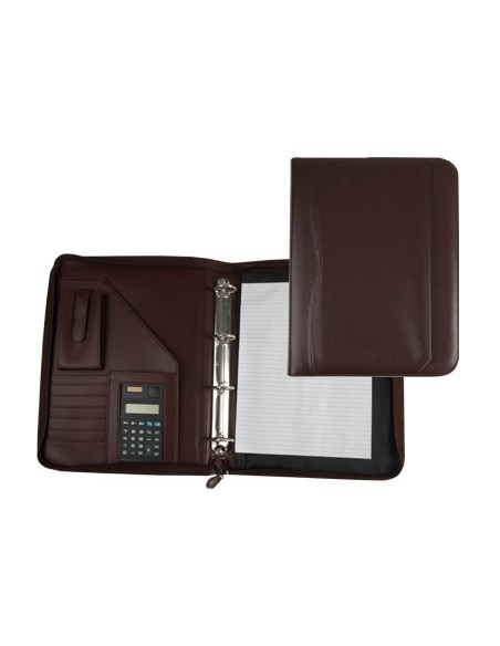 Carpeta portafolios q connect cremallera 4 anillas 20 mm concalculadora con bolsa para movil color marron 260x355 mm