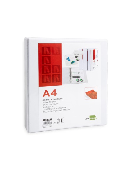 Carpeta canguro 4 anillas mixtas 40mm liderpapel a4 plastico blanca