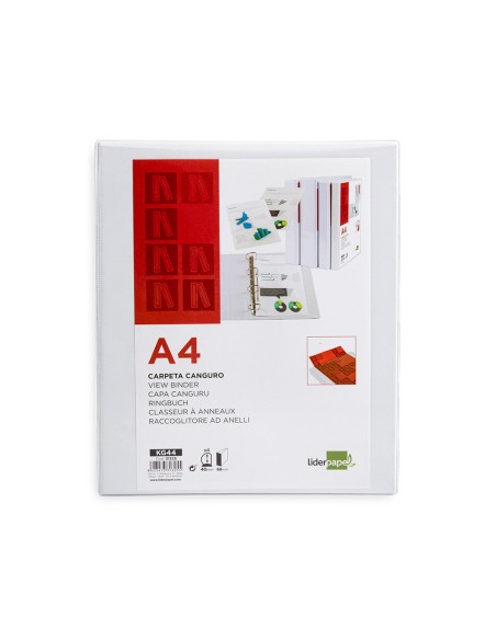 Carpeta canguro 4 anillas mixtas 40mm liderpapel a4 plastico blanca