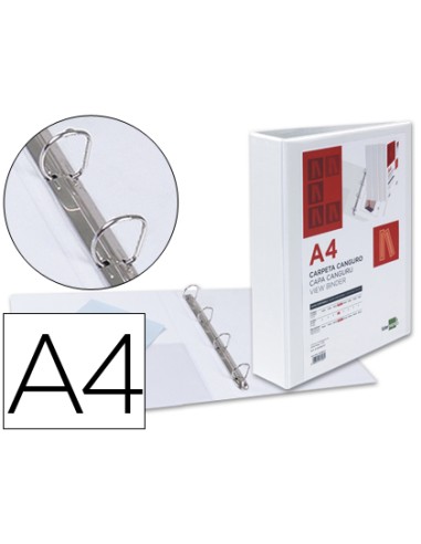 Carpeta canguro 4 anillas mixtas 40mm liderpapel a4 plastico blanca