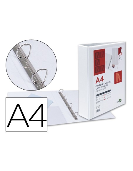 Carpeta canguro 4 anillas mixtas 40mm liderpapel a4 plastico blanca
