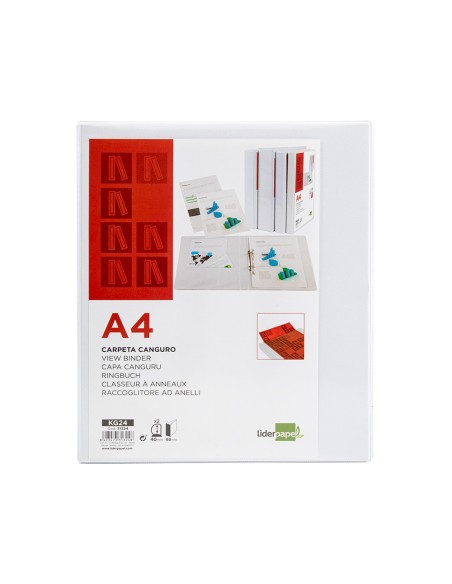 Carpeta canguro 2 anillas mixtas 40mm liderpapel a4 plastico blanca
