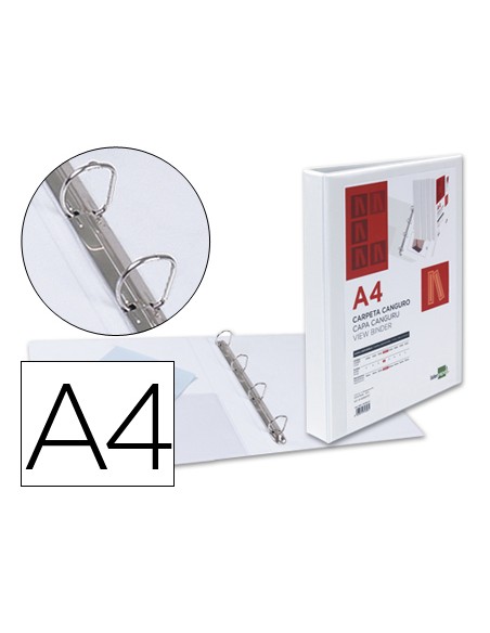 Carpeta canguro 4 anillas mixtas 25mm liderpapel a4 plastico blanca