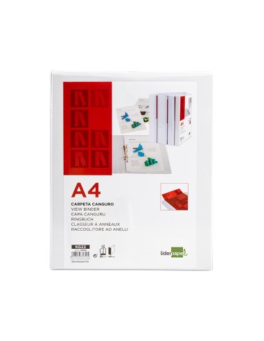 Carpeta canguro 2 anillas mixtas 25mm liderpapel a4 plastico blanca