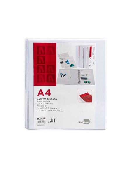 Carpeta canguro 4 anillas mixtas 16mm liderpapel a4 plastico blanca