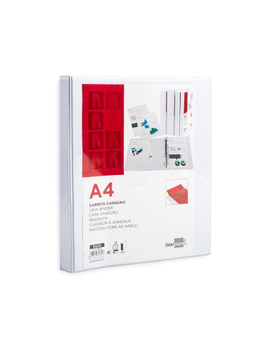 Carpeta canguro 4 anillas mixtas 16mm liderpapel a4 plastico blanca