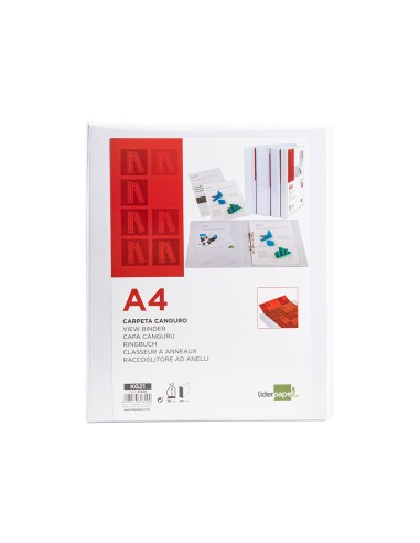 Carpeta canguro 2 anillas mixtas 16mm liderpapel a4 plastico blanca