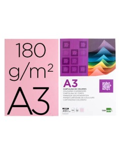 Cartulina liderpapel a3 180g m2 rosa paquete de 100 hojas