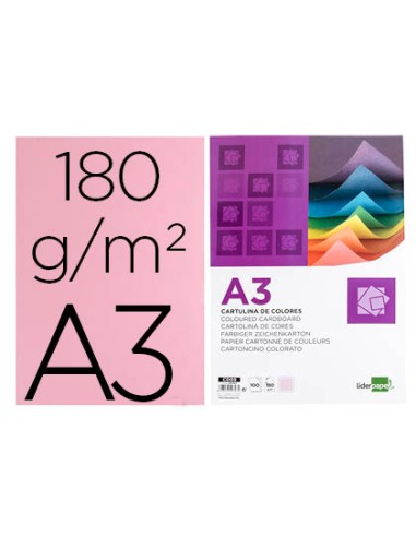 Cartulina liderpapel a3 180g m2 rosa paquete de 100 hojas