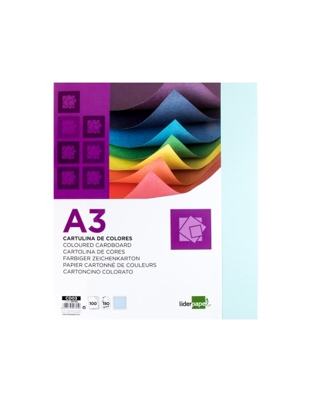 Cartulina liderpapel a3 180g m2 celeste paquete de 100 hojas