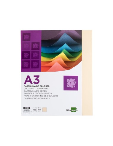 Cartulina liderpapel a3 180g m2 crema paquete de 100 hojas