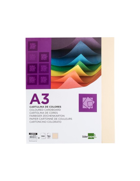 Cartulina liderpapel a3 180g m2 crema paquete de 100 hojas