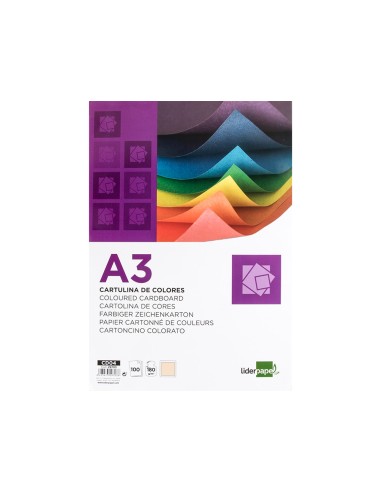 Cartulina liderpapel a3 180g m2 crema paquete de 100 hojas