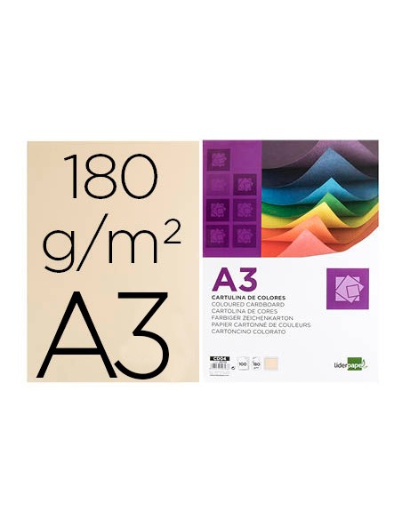 Cartulina liderpapel a3 180g m2 crema paquete de 100 hojas