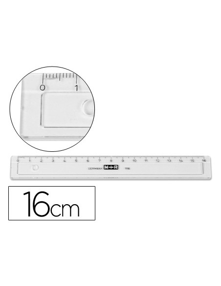 Regla mr 16 cm plastico transparente con bisel