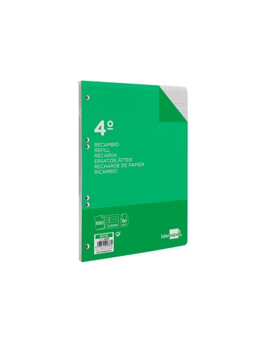 Recambio liderpapel cuarto 100 hojas 60g m2 pauta 4ª 35mm con margen 6 taladros