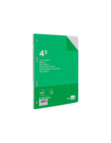 Recambio liderpapel cuarto 100 hojas 60g m2 liso sin margen 6 taladros