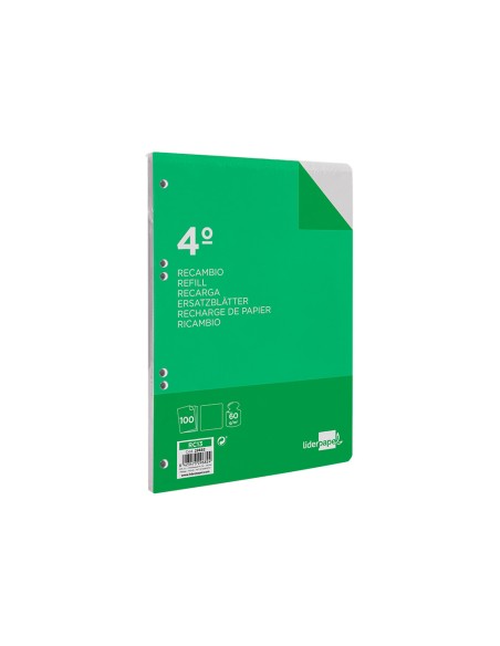 Recambio liderpapel cuarto 100 hojas 60g m2 liso sin margen 6 taladros
