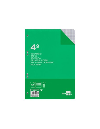 Recambio liderpapel cuarto 100 hojas 60g m2 milimetrado sin margen 6 taladros