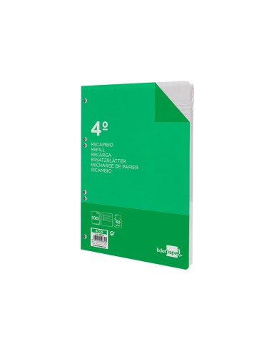 Recambio liderpapel cuarto 100 hojas 60g m2 horizontal con margen 6 taladros