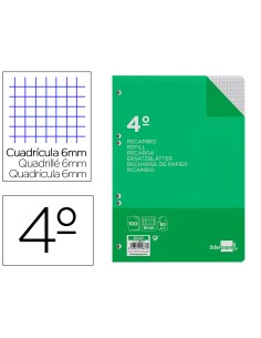 Recambio liderpapel cuarto 100 hojas 60g m2 cuadro 6mm con margen 6 taladros