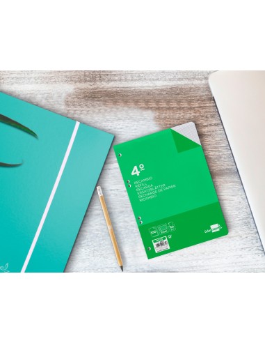 Recambio liderpapel cuarto 100 hojas 60g m2 cuadro 3mm con margen 6 taladros