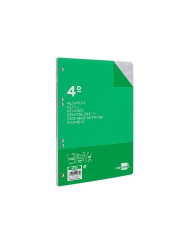 Recambio liderpapel cuarto 100 hojas 60g m2 cuadro 3mm con margen 6 taladros