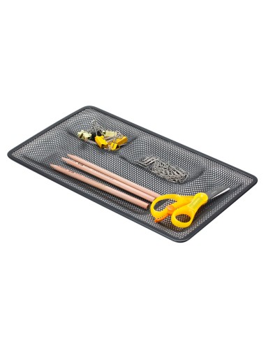 Organizador sobremesa bandeja metalica q connect rejilla negra con 4 departamentos 320x35x155 mm