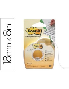 Cinta adhesiva post it para ocultar y etiquetar 2 lineas 18 mt x 8 mm en portarrollo