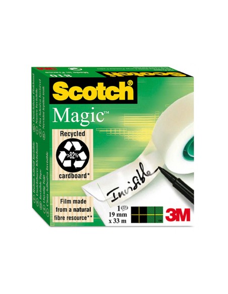Cinta adhesiva scotch magic invisible 33 mt x 19 mm pack de 6 unidades