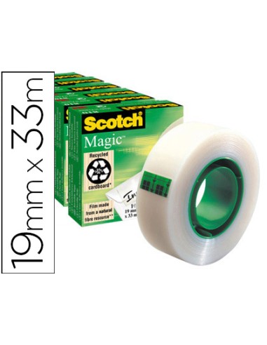 Cinta adhesiva scotch magic invisible 33 mt x 19 mm pack de 6 unidades