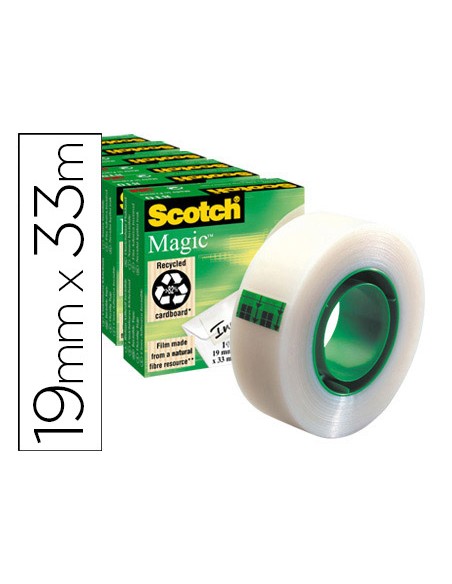 Cinta adhesiva scotch magic invisible 33 mt x 19 mm pack de 6 unidades