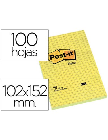 Bloc de notas adhesivas quita y pon post it 102x152 mm cuadriculado 662