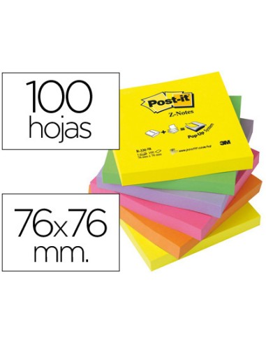 Bloc de notas adhesivas quita y pon post it 76x76 mm z notesultra intenso pack de 6 blocs surtido